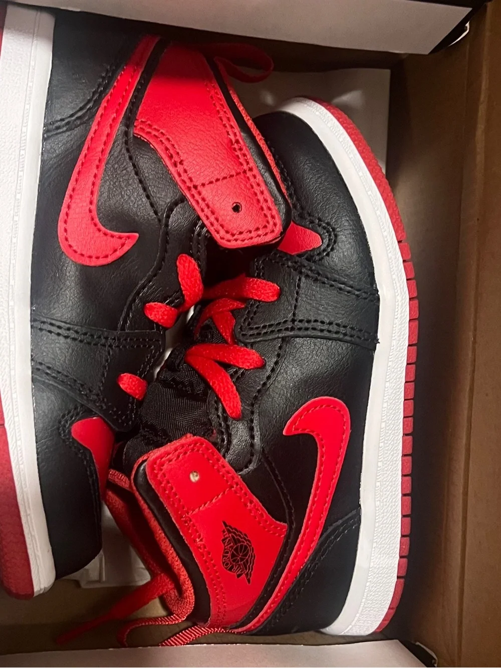Jordan 1  Kids' Black & Red High-Top Sneakers